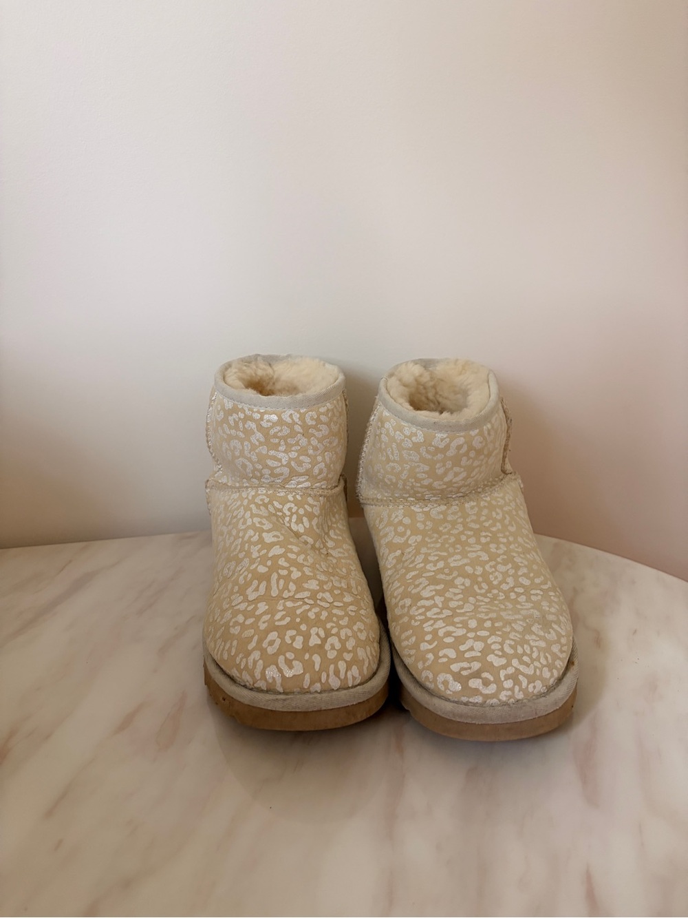 UGG Women's Cream Leopard Print Short Shearling Boots